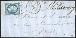 Obl. 14B - 20c. Bleu Avec Amorce D'un Voisin, Piquage Prédécoupé De Clamecy Sur 3 Côtés, Obl. PC 876 S/lettre Frappée Du - 1853-1860 Napoleon III
