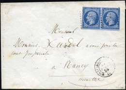 Obl. 14Ae - Paire Du 20c. Bleu S/lilas Nuance Caractéristique Obl. PC 2087 S/lettre Frappée Du CàD De MONT-FAUCON D'ARGO - 1853-1860 Napoleone III