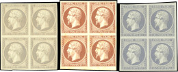 (*) 15 - 25c. Essai En 3 Blocs De 4. Papier Normal Et Carton Violet, Gris-violet Et Bistre. TB. - 1853-1860 Napoleone III