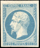 * 15 - 25c. Bleu. Retouche ''de La Courcelle''. Légers Clairs Sinon Pièce De Grande Fraîcheur. TB. RRR. - 1853-1860 Napoléon III.