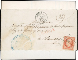 Obl. 16 - 40c. Orange, Piquage De Clamecy, Obl. PC 968 S/lettre Frappée Du CàD De COSNE Du 4 Avril 1861 à Destination De - 1853-1860 Napoleon III