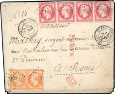 Obl. 16x2+17x4 - 2 X 40c. Orange + Bande De 4 Du 80c. Rose, Obl. PC 3120, S/lettre Chargée De ST-JEAN-DE-LOSNE Du 18 Jui - 1853-1860 Napoleon III