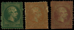 (*) 19 - 3 Essais Du 1c. En Vert, Orange Et Rouge S/papier Baudruche. B à TB. - 1862 Napoleon III