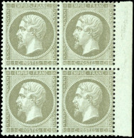 ** 19 - 1c. Vert-olive. Bloc De 4. BdeF. SUP. - 1862 Napoleon III