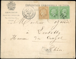 Obl. 20+59 - Paire Du 5c. Vert + 15c. Bistre Obl. GC 2145 S/lettre Imprimée De L'Exposition Universelle De Lyon, Frappée - 1862 Napoléon III