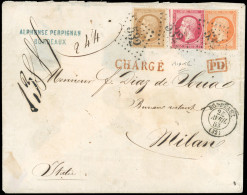 * 21+17B+23 - 80c. Rose + 10c. Bistre + 40c. Orange Obl. GC 532 S/lettre Chargée Frappée Du CàD De BORDEAUX Du 24 Avril  - 1862 Napoléon III.
