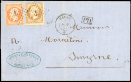 Obl. 21+23 - 10c. Bistre + 40c. Orange Obl. Ancre S/lettre En Provenance De MARSEILLE Frappée Du CàD De CARMEL Du 7 Nove - 1862 Napoléon III.