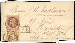 Obl. 21+26A - 10c. Bistre + 2c. Rouge Brun Obl. S/lettre Frappée Du CàD De PARIS - HS2 Du 6 Octobre 1863 à Destination D - 1862 Napoleon III