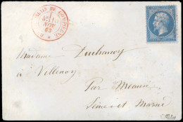 Obl. 22 - 20c. Bleu Obl. étoile S/lettre Frappée Du CàD Rouge Bau Du PALAIS DE COMPIEGNE Du 10 Novembre 1863 à Destinati - 1862 Napoléon III.
