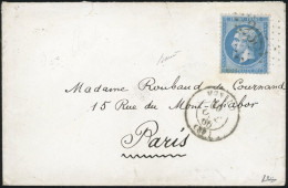 Obl. 22 - 20c. Bleu Obl. GC 2382 S/lettre Frappée Du CàD De MONACO Du 30 Octobre 1866 à Destination De PARIS. Au Verso,  - 1862 Napoleon III