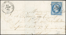 Obl. 22 - 20c. Bleu (pli D'archive), Obl. GC 291 S/lettre Frappée Du CàD De BAIN-DE-BRETAGNE Du 31 Août 1865 à Destinati - 1862 Napoléon III.