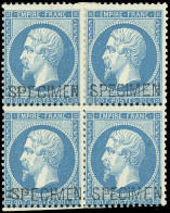 * 22d - 20c. Bleu Surch. ''SPECIMEN''. Bloc De 4. Très Frais. TB. - 1862 Napoleon III