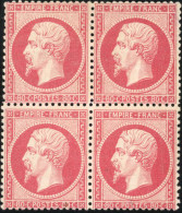 * 24 - 80c. Rose. Bloc De 4. Paire Inférieure **. Centrage Correct Pour Ce Timbre Habituellement Décentré. Petites Tâche - 1862 Napoleon III