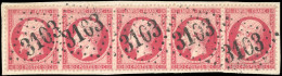 Obl. 24 - 80c. Rose. Bande De 5. Obl. GC 3103 S/fragment. TB. - 1862 Napoléon III.