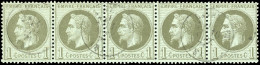 Obl. 25 - 1c. Vert-bronze. Bande De 5. Obl. CàD Du 16 Septembre 1871. TB. - 1863-1870 Napoléon III Con Laureles