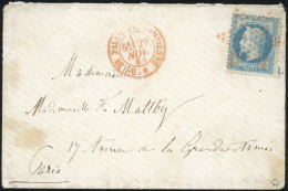 Obl. 29A - 20c. Bleu Obl. Etoile Rouge S/lettre Frappée Du CàD Rouge Bau DU PALAIS DE COMPIEGNE Du 29 Novembre 1868 à De - 1863-1870 Napoléon III Con Laureles