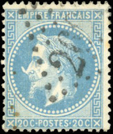 Obl. 29Bb - 20c. Bleu. Obl. Variété à La Corne. TB. - 1863-1870 Napoléon III Con Laureles