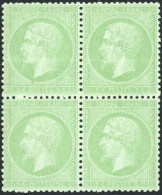 ** 35 - 5c. Vert Pâle S/bleu. Bloc De 4. Léger Pli Sur 2 Timbres. Paire Supérieure *. 3ème Bloc Vu à Ce Jour. SUP. RR. - 1863-1870 Napoleon III With Laurels