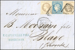 Obl. 37+27x2 - 20c. Bleu + 4c. Gris X 2 Obl. GC 532 S/lettre Frappée Du CàD De BORDEAUX Du 13 Septembre 1871 à Destinati - 1870 Beleg Van Parijs