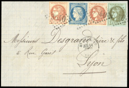 Obl. 37+39+40x2 - 20c. Bleu + 1c. Olive + 2c. Chocolat X 2 Obl. GC 3540 S/lettre Frappée Du CàD De ST-CHAMOND Du 11 Sept - 1870 Beleg Van Parijs