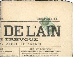 Obl. 39A - Paire Du 1c. Olive Obl. Typo S/journal Entier Datée Du 9 Juillet 1871. SUP. - 1870 Ausgabe Bordeaux