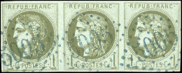 Obl. 39C - 1c. Olive. Report 3. Bande De 3. Obl. GC 5005 En Bleu. SUP. - 1870 Ausgabe Bordeaux