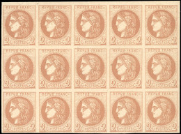 * 40B - 2c. Brun-rouge Clair. Report 2. Bloc Report De 15 Timbres. 1 Timbre Avec Imperfection Dans Le Papier. TB. - 1870 Uitgave Van Bordeaux