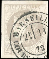 Obl. 41B - 4c. Gris. Report 2. Obl. SUP. - 1870 Emission De Bordeaux