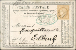 Obl. 55 - 15c. Cérès Avec Surcharge à Sec "CGA" S/Carte Postale Annonce De Valentin Photographe à Reims, Frappée Du CàD  - 1871-1875 Cérès