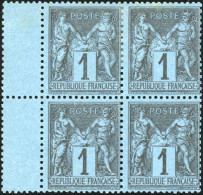 ** 84 - 1c. Noir S/bleu De Prusse. Bloc De 4. Bord De Feuille. Nuance Intense. 2 Exemplaires *. 7 Pièces Connues. Très G - 1876-1878 Sage (Type I)