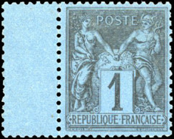 * 84 - 1c. Noir S/bleu De Prusse. Charnière Imperfectible. BdeF. Pièce De Rêve. Qualité Exceptionnelle. SUP. RRR. - 1876-1878 Sage (Type I)