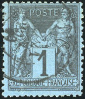 Obl. 84 - 1c. Noir S/bleu De Prusse. Obl. Légère. Belle Nuance. TB. - 1876-1878 Sage (Type I)
