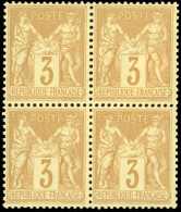 * 86 - 3c. Jaune. Bloc De 4. Très Bien Centré. SUP. - 1876-1878 Sage (Type I)