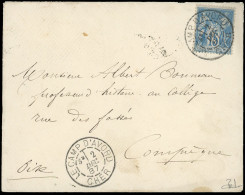 Obl. 90 - 15c. Bleu Obl. S/lettre Frappée Du CàD LE CAMP D'AVORD - CHER Du 2 Décembre 1887 à Destination De COMPIEGNE -  - 1876-1878 Sage (Type I)