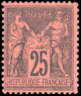 * 91a - 25c. Noir S/rouge. Forte Charnière. TB. - 1876-1878 Sage (Type I)