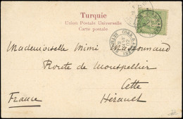 Obl. 102 - 5c. Vert-jaune Obl. S/carte Postale Frappée Du CàD CORR. D.ARMEES - BEYROUTH Du 9 Janvier 1902 à Destination  - 1876-1878 Sage (Type I)