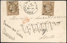 Obl. 30x2 - L'ARMAND BARBES. 30c. Lauré X 2 Obl. étoile 17 S/carte Postale Frappée Du CàD De PARIS - R. DU PONT-NEUF Du  - Krieg 1870