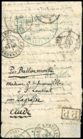 Obl. Pli Confié De L'ARMAND BARBES. Lettre Manuscrite Du 2 Octobre 1870 à Destination De ST-LAURENT - AUDE, Frappée Du C - Oorlog 1870