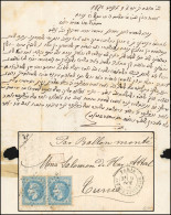 Obl. 29 - LE WASHINGTON. Paire Du 20c. Lauré Obl. étoile 34 S/lettre Manuscrite En Hébreux Classique Frappée Du CàD De P - War 1870
