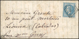 Obl. 29 - Pli Confié Du GARIBALDI. 20c. Lauré Obl. Ambulant HP2 (mal Venu) S/lettre Frappée, Au Verso, Du CàD De CAEN PA - Guerra De 1870