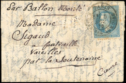 Obl. 29 - LA VILLE DE CHATEAUDUN. 20c. Lauré Obl. S/lettre Frappée Du CàD De PARIS - R. CARDINAL LEMOINE Du 5 Novembre 1 - Guerra Del 1870