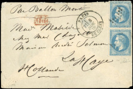 Obl. 29x2 - LE DAGUERRE. 20c. Lauré X 2 Obl. S/lettre Frappée Du CàD De PARIS - R. DE CLERY Du 8 Novembre 1870 à Destina - War 1870