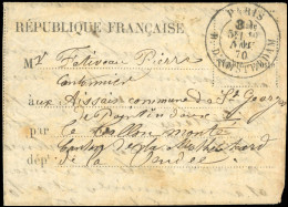 Obl. LE DAGUERRE. Formule Imprimée ''REPUBLIQUE FRANCAISE'' Frappée Du CàD Taxe à 30c. De PARIS - R. D'AMSTERDAM Du 10 N - Guerra Del 1870