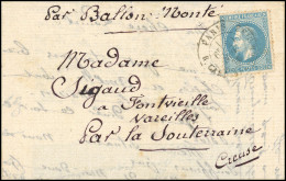 Obl. 29 - LE VILLE D'ORLEANS. 20c. Lauré Obl. S/lettre Frappée Du CàD De PARIS - R. CARDINAL LEMOINE Du 21 Novembre 1870 - Guerre De 1870