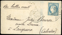 Obl. 37 - LE VILLE D'ORLEANS. 20c. Siège Obl. étoile ''12'' S/lettre Frappée Du CàD De PARIS - BL. BEAUMARCHAIS Du 22 No - Guerre De 1870