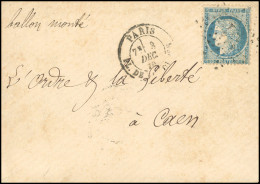 Obl. 37 - LE FRANKLIN. 20c. Siège Obl. étoile 1 S/lettre Frappée Du CàD De PARIS - PL. DE LA BOURSE Du 3 Décembre 1870 à - Guerre De 1870