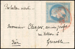 Obl. 29 - LE GENERAL RENAULT. 20c. Lauré Obl. S/lettre Frappée Du CàD De PARIS SC Du 10 Décembre 1870 à Destination De G - Guerre De 1870