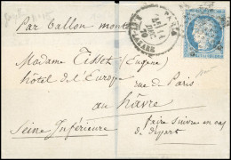 Obl. 37 - LA VILLE DE PARIS. 20c. Siège Obl. étoile 2 S/lettre Frappée Du CàD De PARIS - R. ST-LAZARE Du 11 Décembre 187 - Guerre De 1870