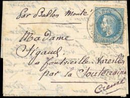 Obl. 29 - LE PARMENTIER. 20c. Lauré Obl. S/lettre Frappée Du CàD De PARIS - R. CARDINAL LEMOINE Du 14 Décembre 1870 à De - Guerre De 1870