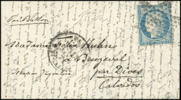 Obl. 37 - LE VAUCANSON. 20c. (déf.) Siège Obl. étoile ''2'' S/lettre Frappée Du CàD De PARIS - RUE SAINT-LAZARE Du 14 Ja - Guerre De 1870